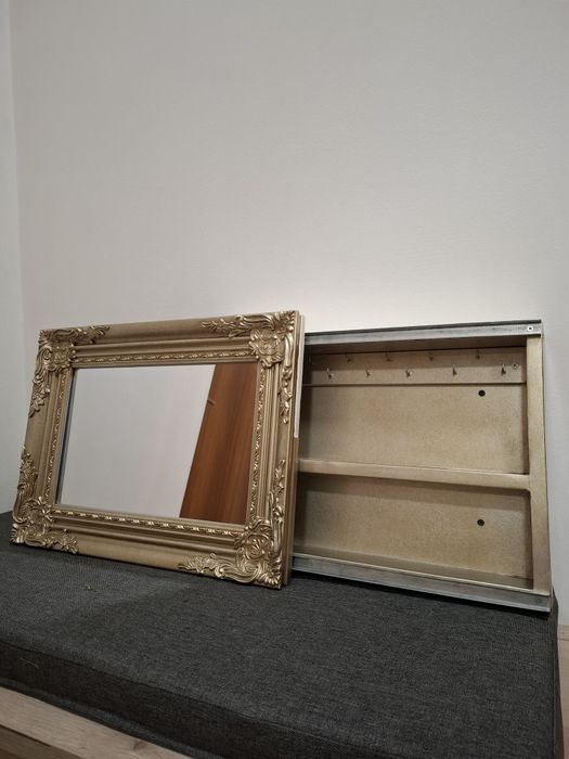 Vand cutie suport pentru chei, de perete, cu oglinda si rama ornament