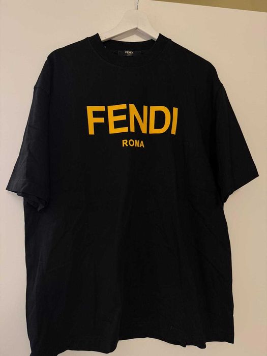 Tricou Fendi Roma Clasic Negru cu Galben Premium