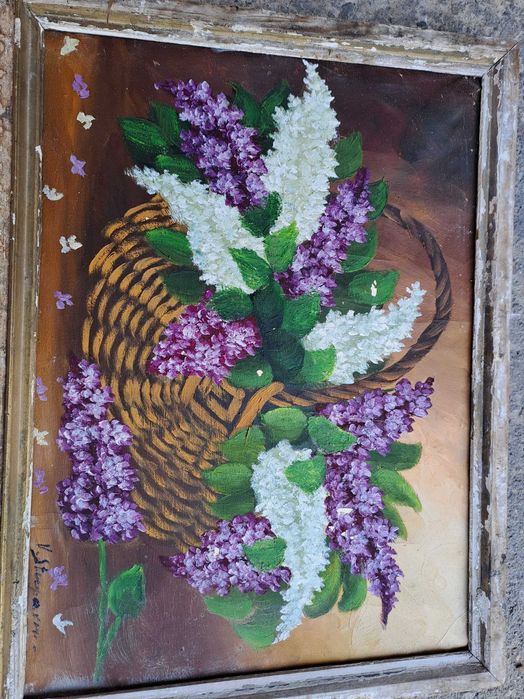 tablou vechi pictura pe panza 44/33 cm semnat V Stupariu
