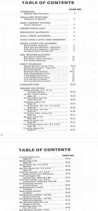 Manual Complect Service BALLY SLOT MACHINE serie E 1980-1986