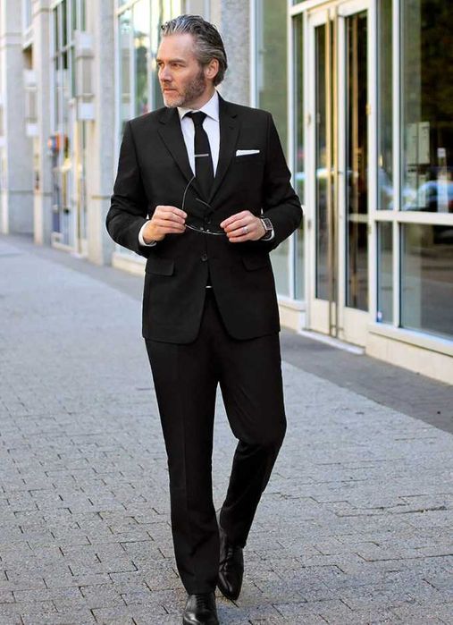 Costum slim 52 XL premium Aldo Colliti lana 100% negru