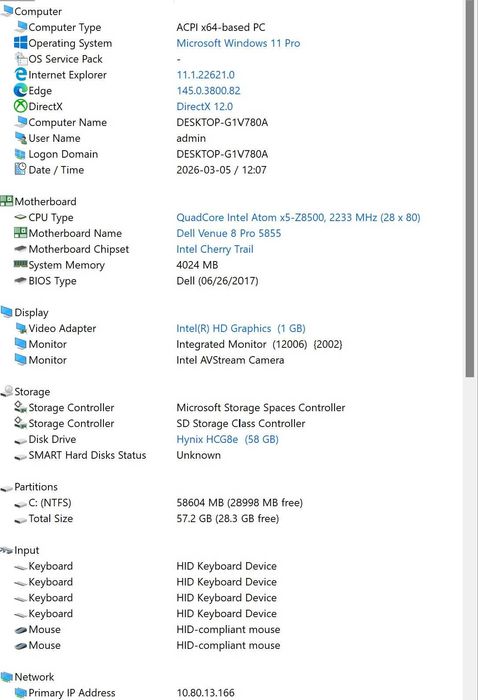 Dell Venue 8 Pro 5855