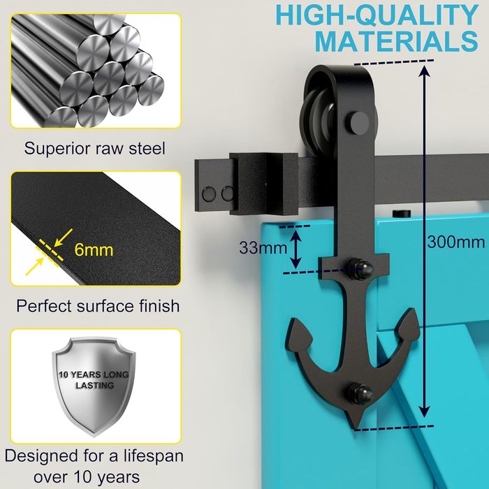 Sistem usa glisanta SKYSEN, 200 cm, otel carbon, design ancora
