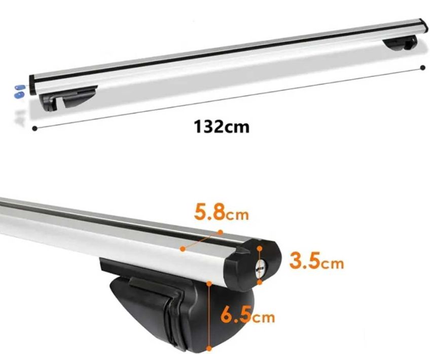 Универсални алуминиеви напречни греди за багажник с ключ - 132 см.
