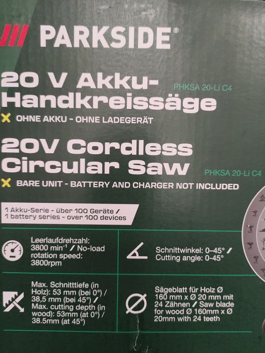 Ferastrau circular 20 V Parkside pe acumulator
