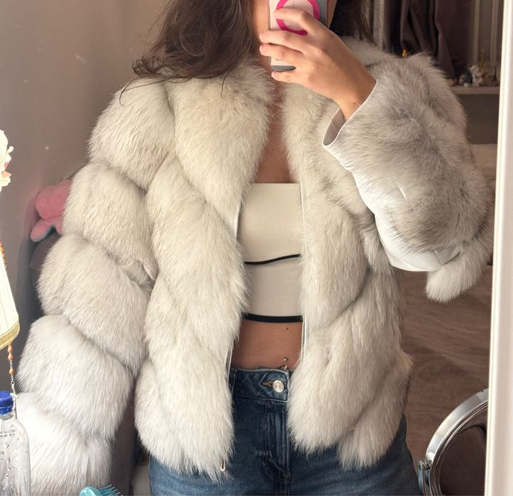 Blană naturală albă damă, elegantă, mărimea S-M
