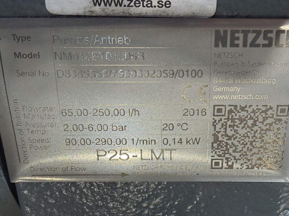 Нова шнекова/винтова помпа Netzsch 65-250l/h