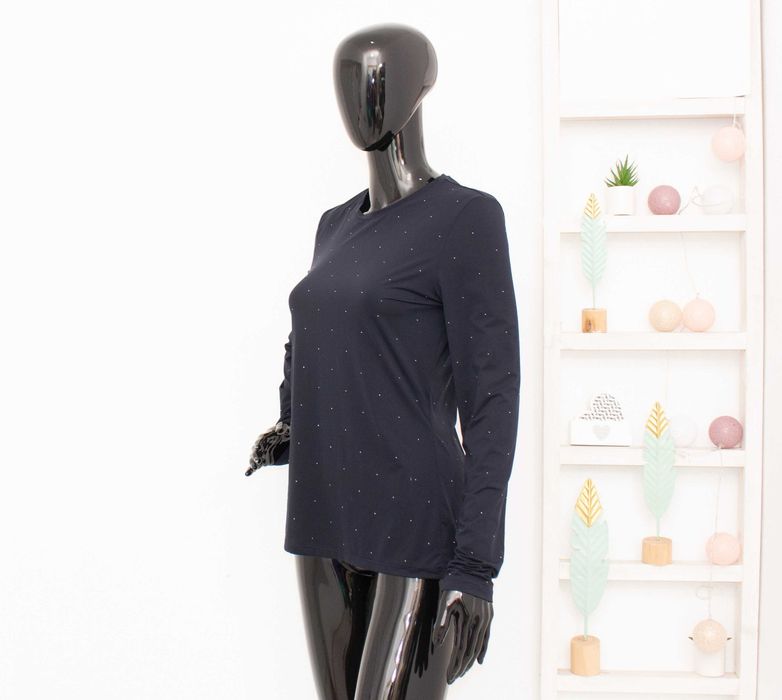 Max Mara Studio  дизайнерска дамска блуза тъмносиня с мини камъни M