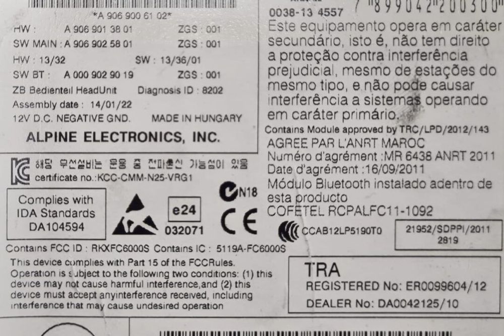 CD Player 9069006102 Mercedes Sprinter 2006-2018 Euro 4/5