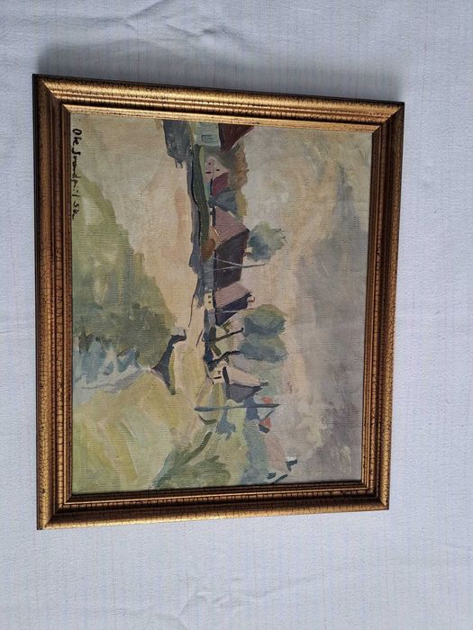 tablou vechi pictura pe panza semnat datat 56