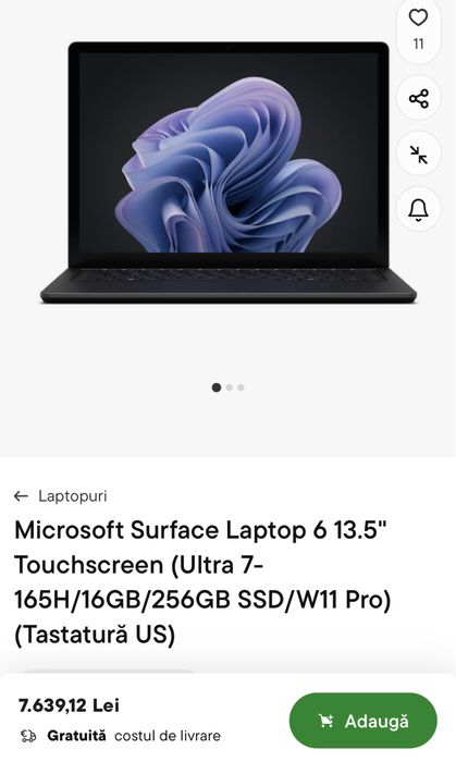 Microsoft Surface laptop 6, 13.5 inch touchscreen, SIGILAT
