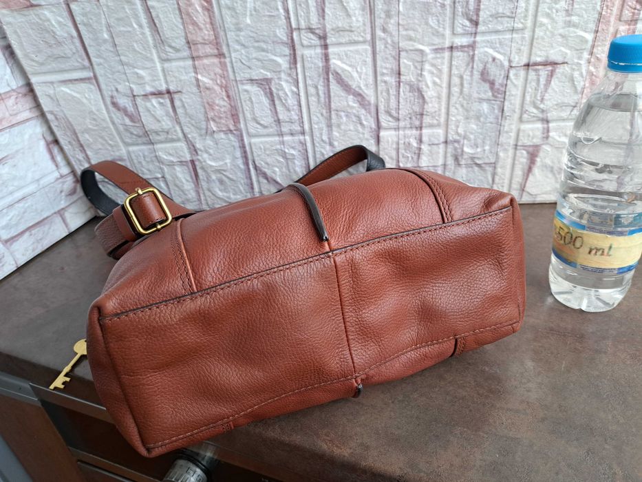 дамска чанта Fossil,кафява кожена  торба-естествена кожа