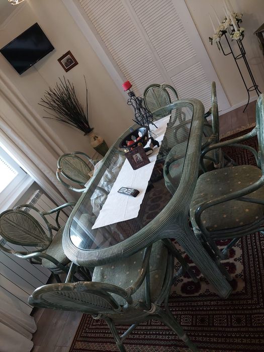 Set masa cu geam  + 6 scaune bambus+2 fotolii