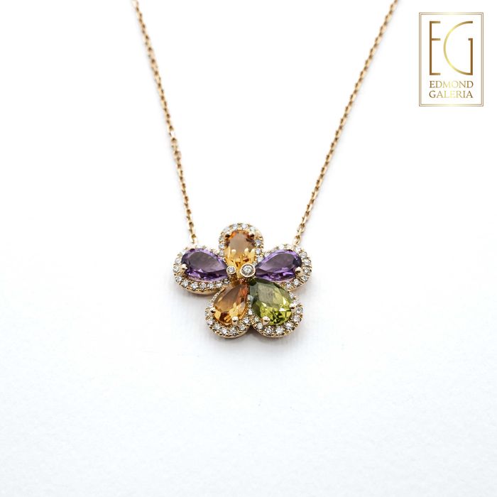 Colier Herzo din aur, cu peridot, ametiste, citrine, diamante