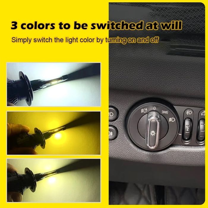 Led trei culori H7 3000K 4300k 6000k galben alb 130W Skoda VW Kia