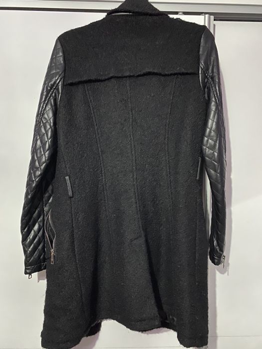 Палто букле с кожа