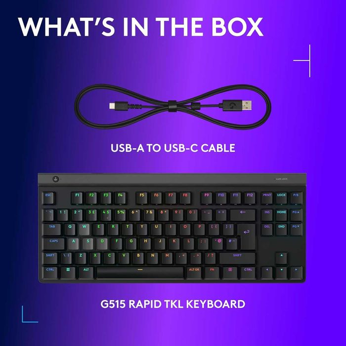 Геймърска клавиатура Logitech G515 Rapid TKL DEU QWERTZ черна - НОВА