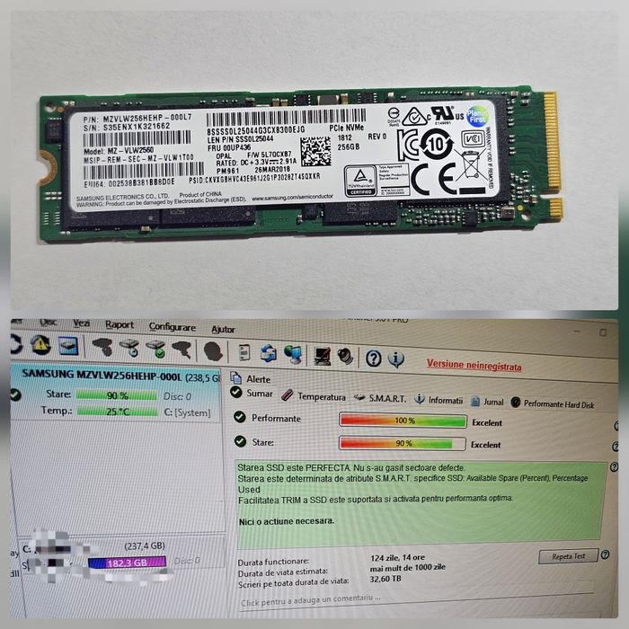 Ssd Samsung 256gb m2 nvme 90% health