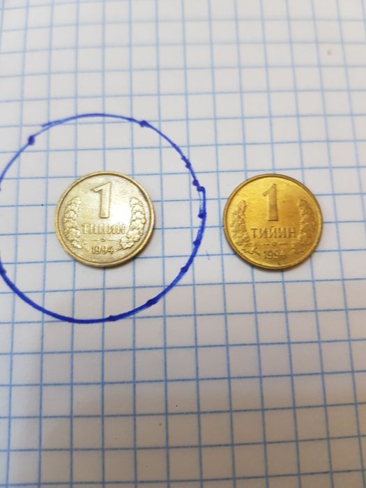 Монета Узбекистана,редкая разновидность,состояниепо фото,монета 1994го