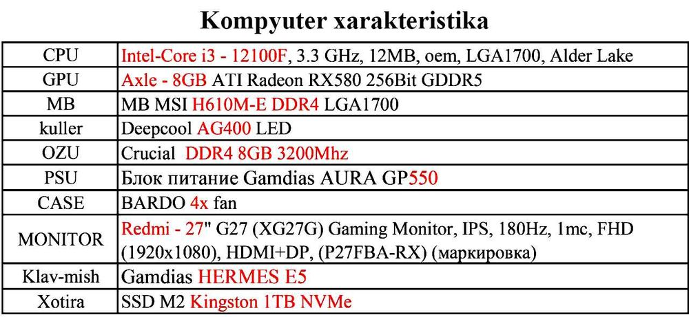 Kompyuter sotiladi 10 dona 12-avlod