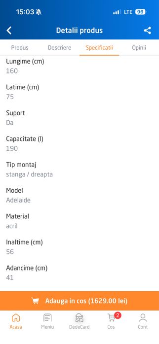 Cada dreptunghiulara 160/75