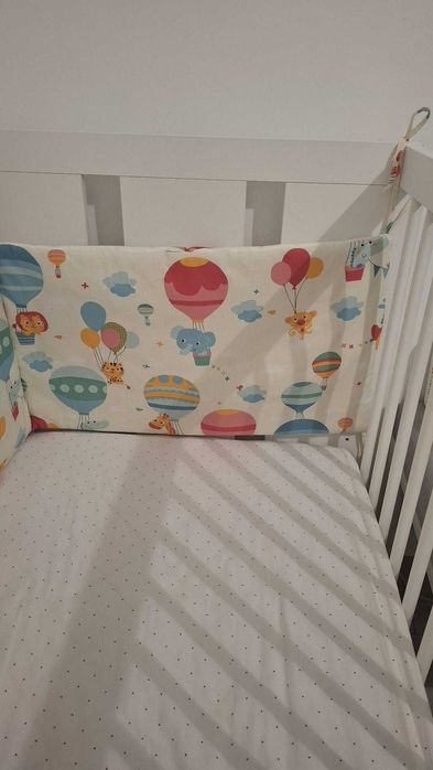 Patut alb din lemn+saltea cu fibre de cocos si strat de burete 120x60