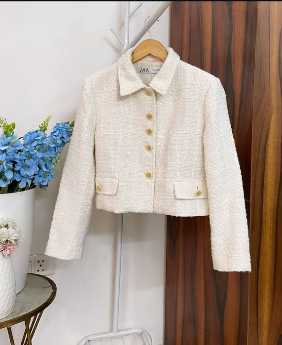 Zara White Tweed Jacket