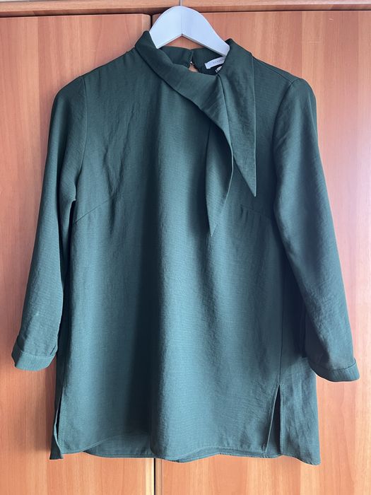 Bluza subtire, eleganta cu maneca 3/4 verde inchis Reserved, 38-40M