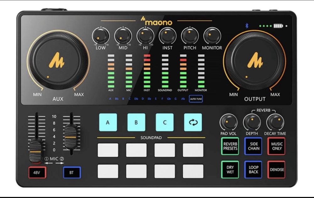 Maono AME2A — это звуковая карта + микшер + эффекты всё в одном.