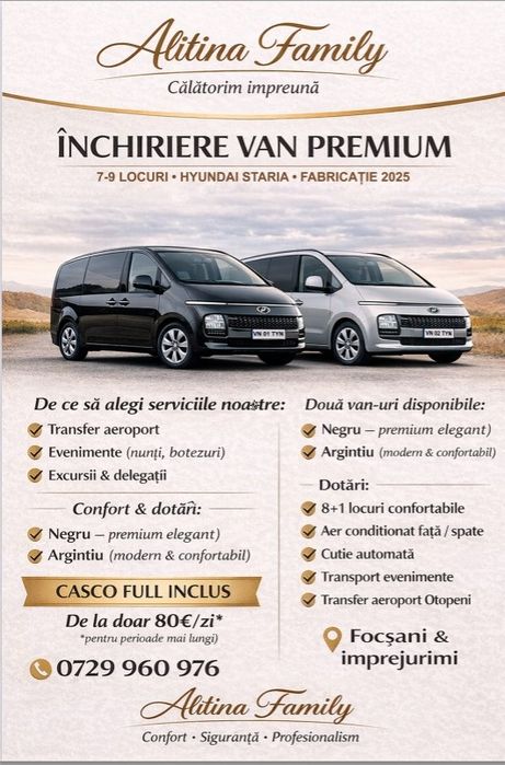 Închiriez Hyundai Staria microbuz 8+1 VAN