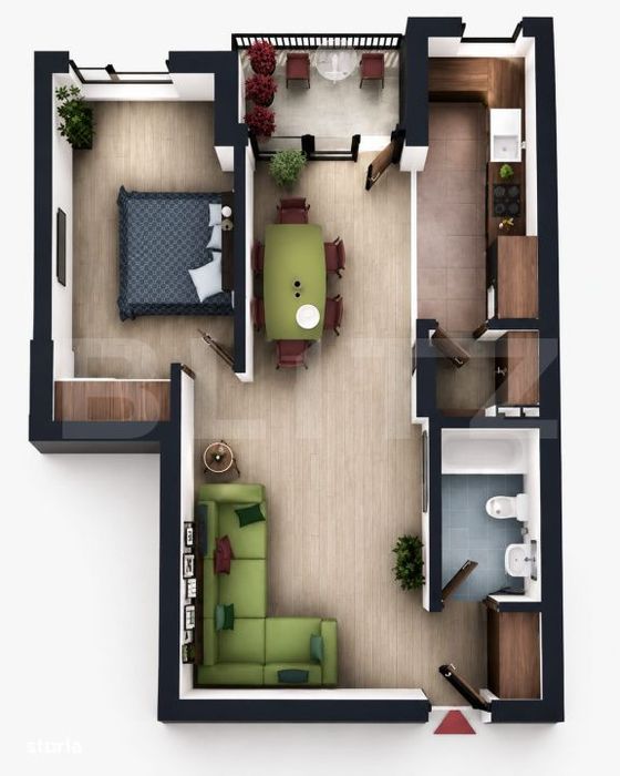 Apartament 2 camere, 51.60 mp, decomandat, balcon, CF, parcare, boxa — fotografia 1