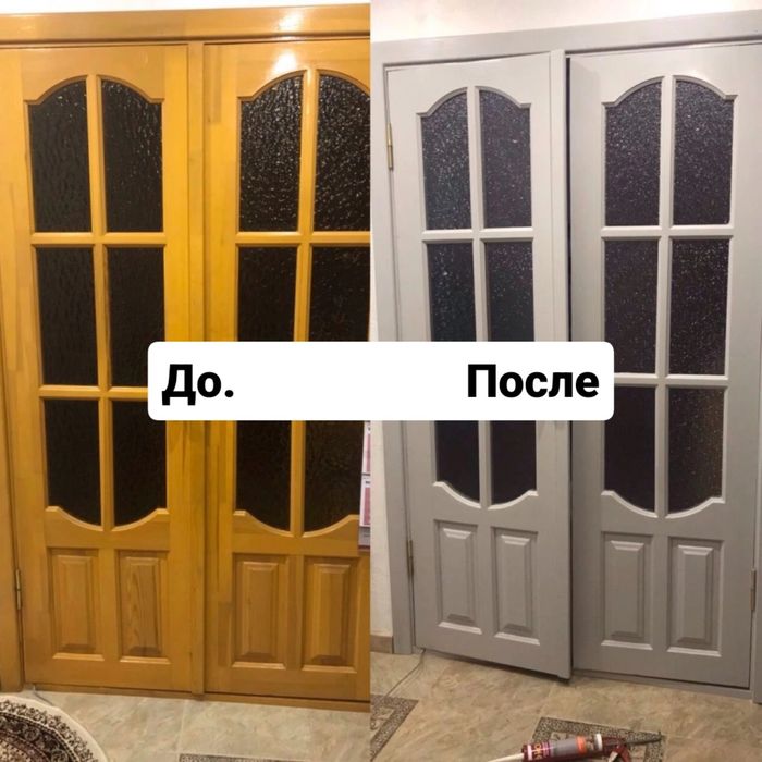 Покраска дверей, стеновых панелей, лестницы