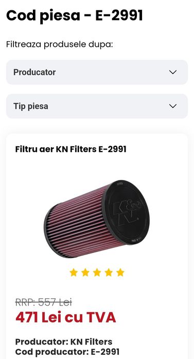 Filtru sport K&N ptr.Alfa Romeo Giulietta