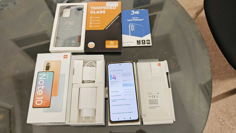 Pachet complet Xiaomi Redmi Note 10 Pro 128GB Glacier Blue + Accesorii Noi + Încărcător
