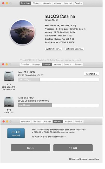 iMac 21.5 I5 3.4 GHz Quad-Core 1T SSD 32 GB ram DDR 4 Radeon 4GB