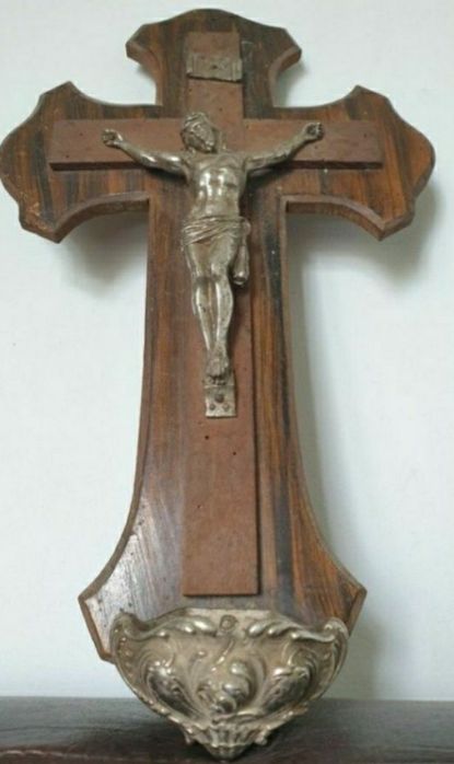 Crucifix vechi din bronz argintat, de secol XIX