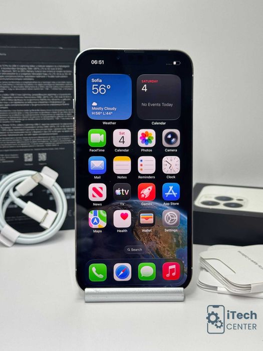 iPhone 13 Pro 128GB Silver, 100% батерия, НЕРАЗЛИЧИМ ОТ НОВ, 1г. ГАРАНЦИЯ!