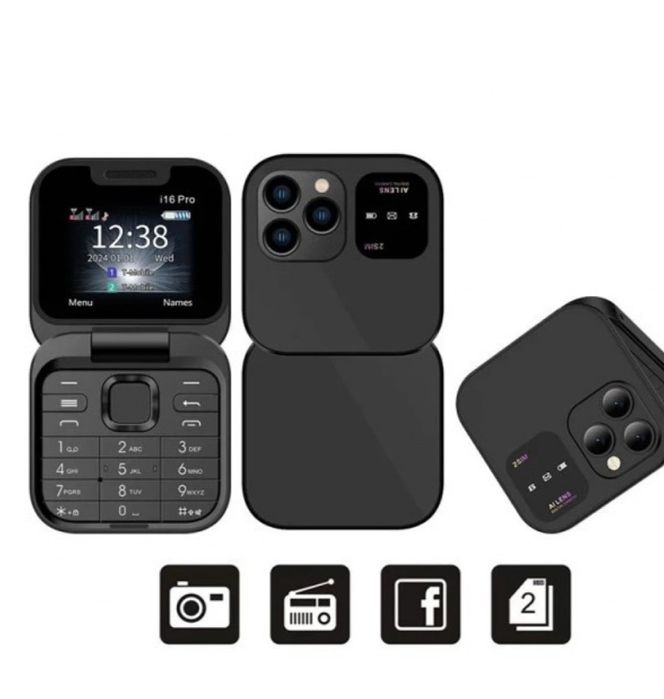 Сгъваем мобилен телефон i16 Pro – 2 SIM, камера, фенерче, FM радио