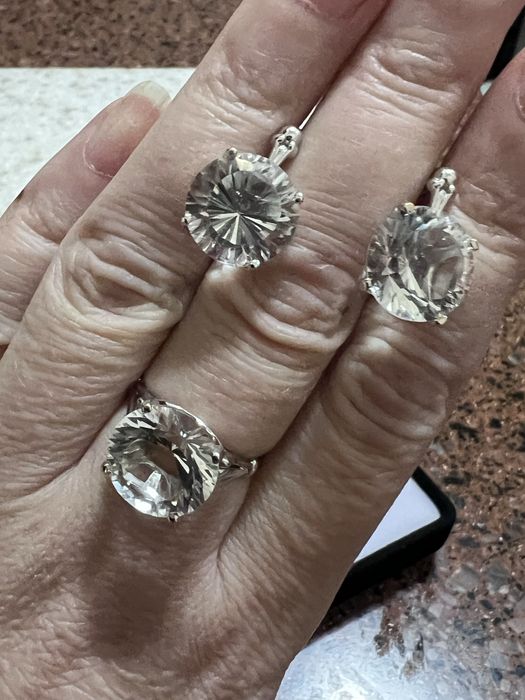 Золото белое 585* Комплект "Горный хрусталь"