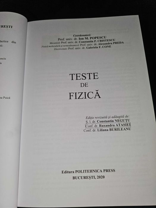 Teste de Fizică Admitere Politehnica 2020 – stare impecabilă