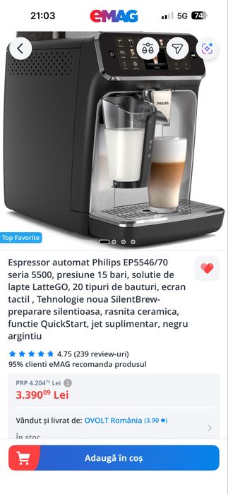 Espressor Philips Seria 5500 Premium Inox / Ultimul Model