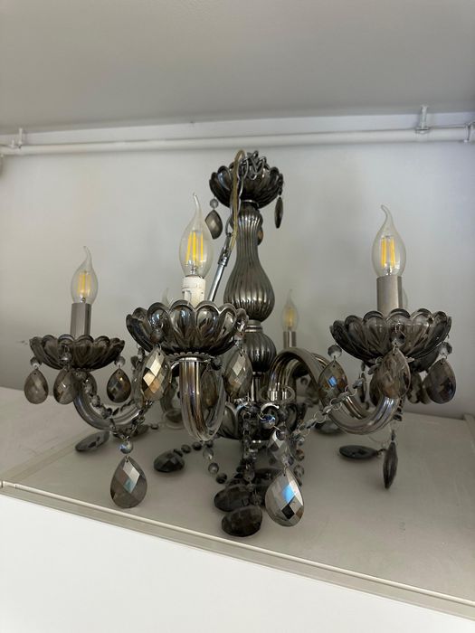 Set 3 lustre elegante cu 5 brațe și cristale – alb/crom + fumuriu