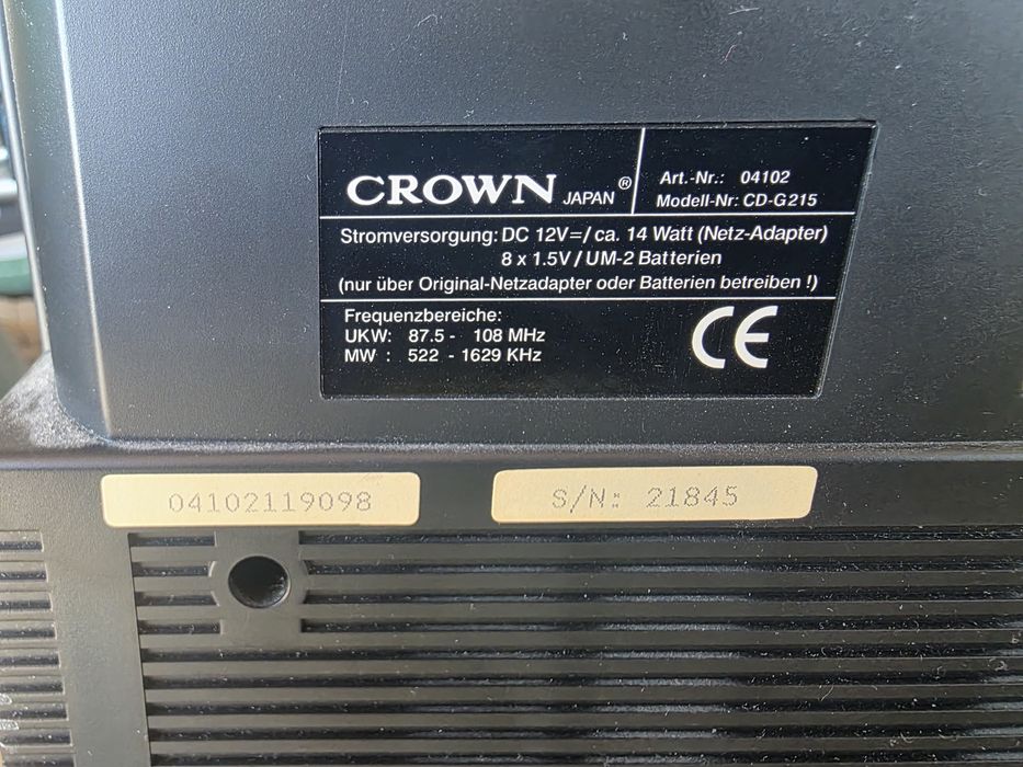 Vand radiocasetofon cu cd marca Crown