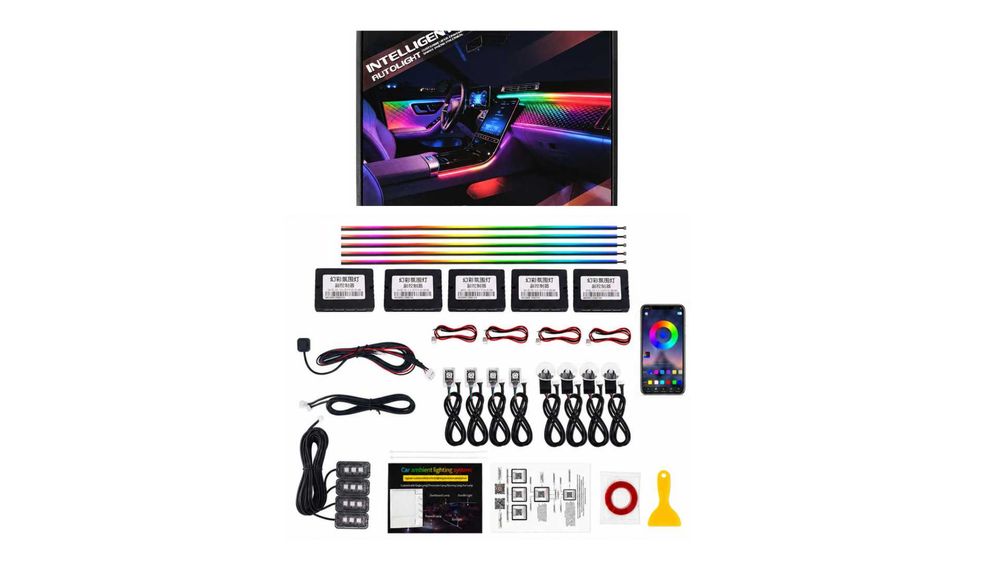 Kit 23 în 1 Lumini Ambientale Auto Symphony RGB Wireless LED, Benzi Acrilice, Control Bluetooth de pe telefon