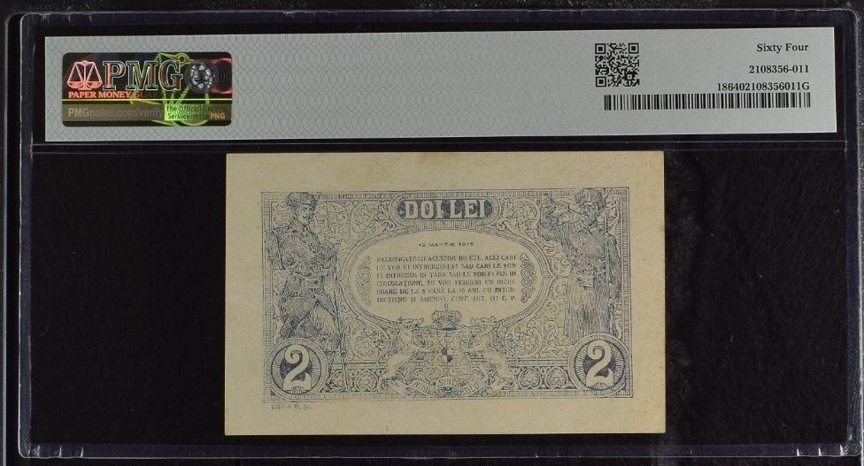 Bancnote gradate PMG 1 leu & 2 lei 1915