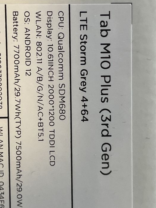 tableta lenovo tab m10 plus generatia a3a 64gb LTE cu cartela