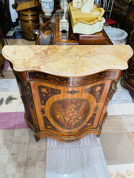 Comoda Vintage Lemn Masiv Marmura Bronz Intarsie Antic