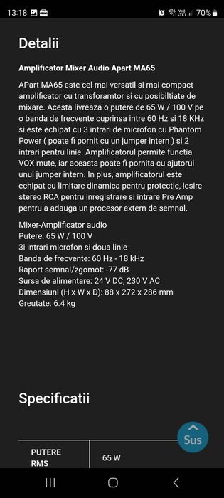 Amplificator Mixer Audio Apart MA65