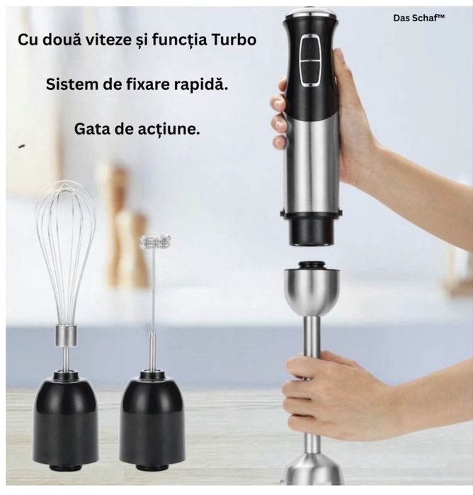 Blender Vertical putere 1000 W Das Schaf™- tocator 500ml, pahar gradat 700ml, lama inox, functie turbo – INCLUDE perie electrica pentru curatat