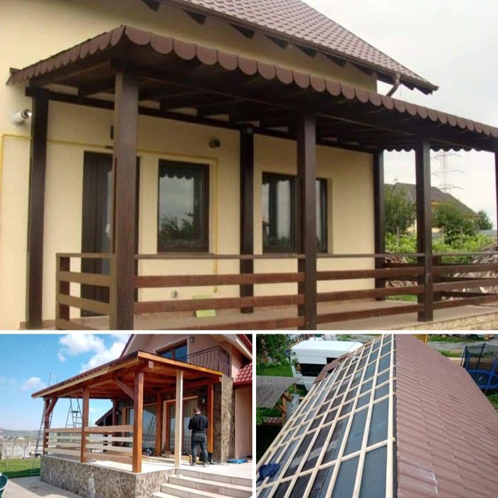 Casa din bustean și terase din lemn masiv